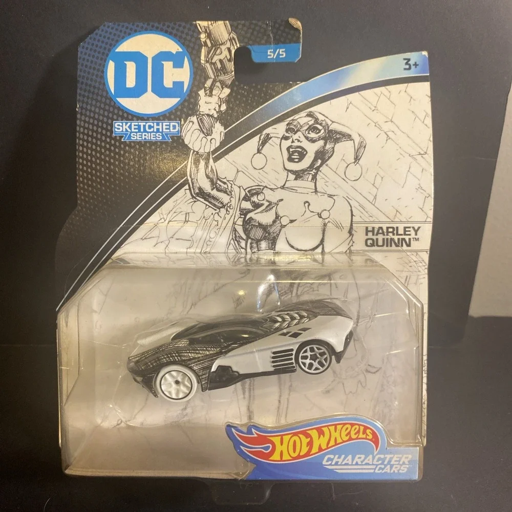 2017 Hot Wheels DC Sketched Series 5/5 Character Car Harley Quinn Black-White